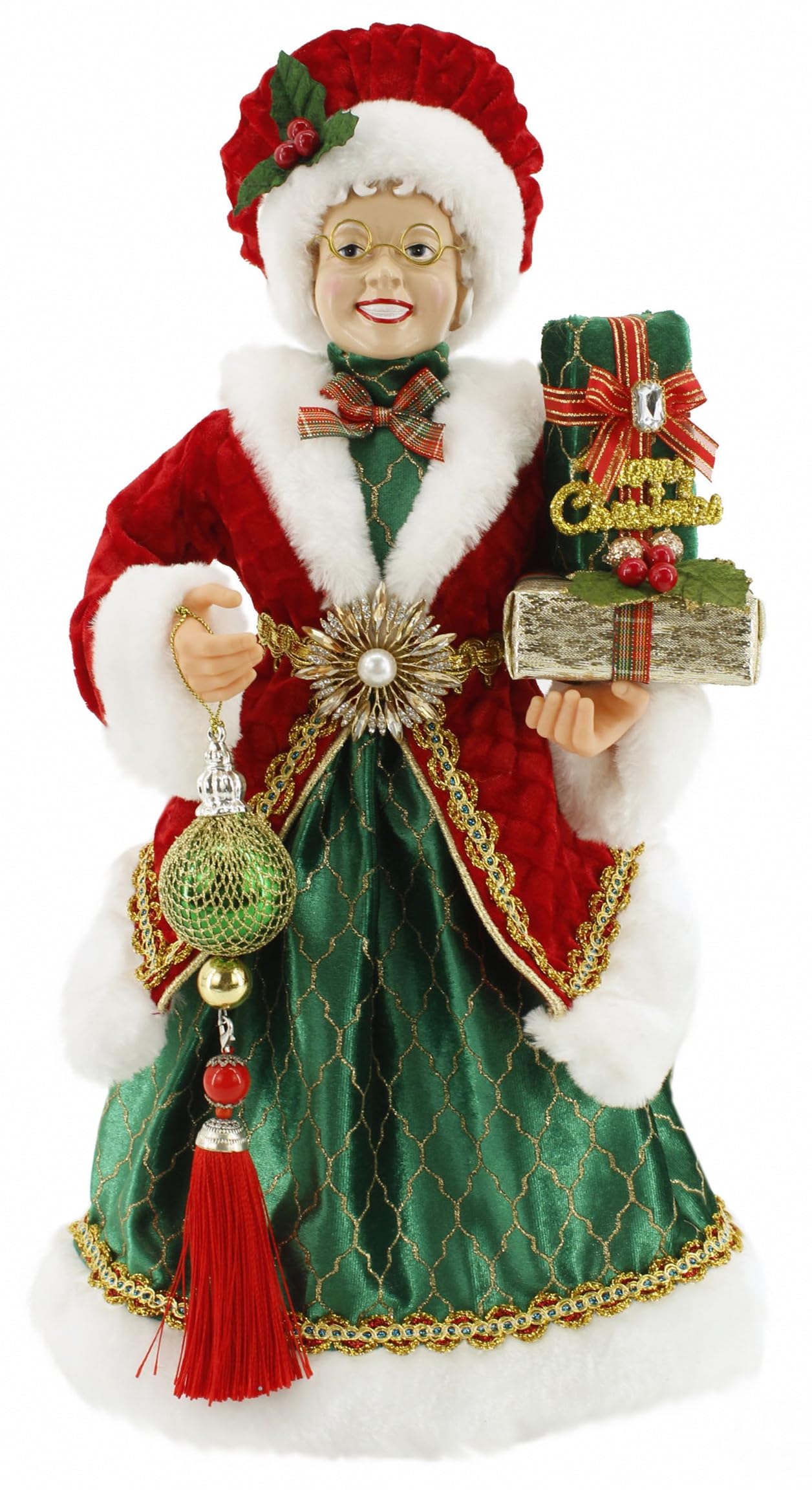 Red & Green Traditional Elegance Under a Bonnet Mrs. Santa Claus